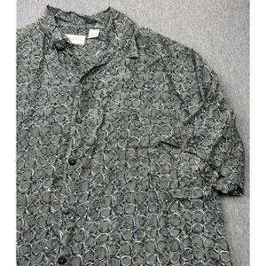 SUMMA 100% Silk Button Up Shirt Short Sleeve Gray Blue Abstract Men's Large